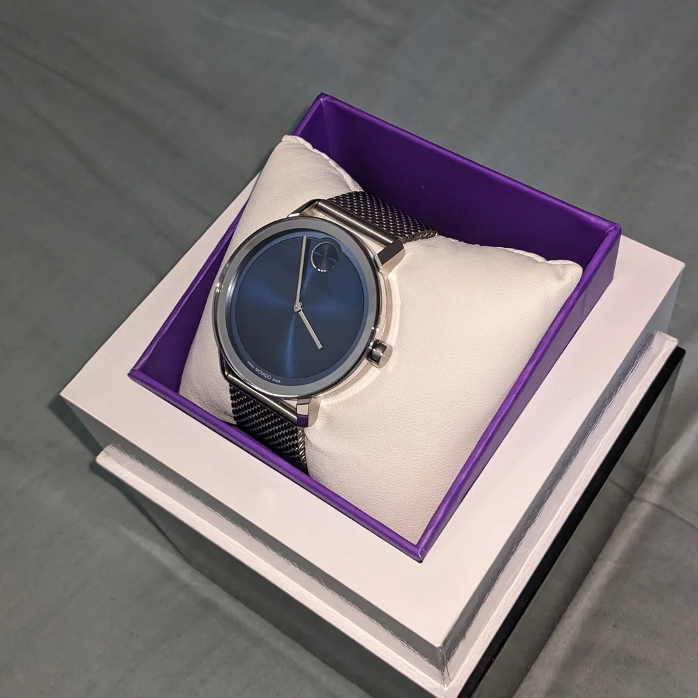 Movado Blue Dial with Silver Mesh Band Watch - Picture 3 of 4